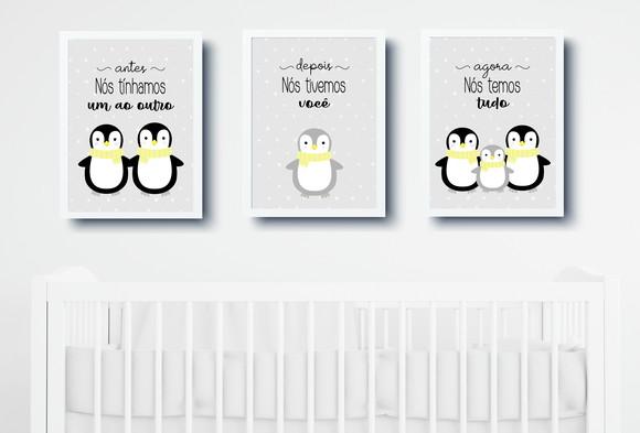 Quadros Bebê Menino Família Pinguins