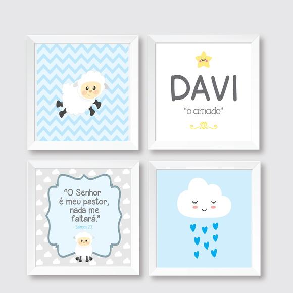 Quadros Bebê Ovelha Nuvem Nome Personalizado