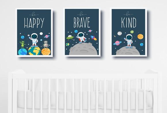 Quadros Decoração Infantil Menino Astronauta A3