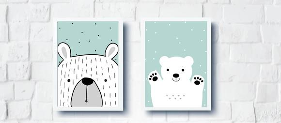 Quadros Escandinavo Infantil Ursos A4