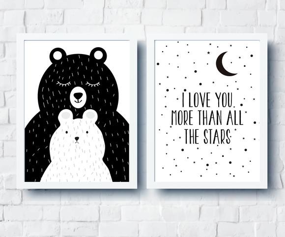 Quadros Escandinavo Mamãe Urso e I love You