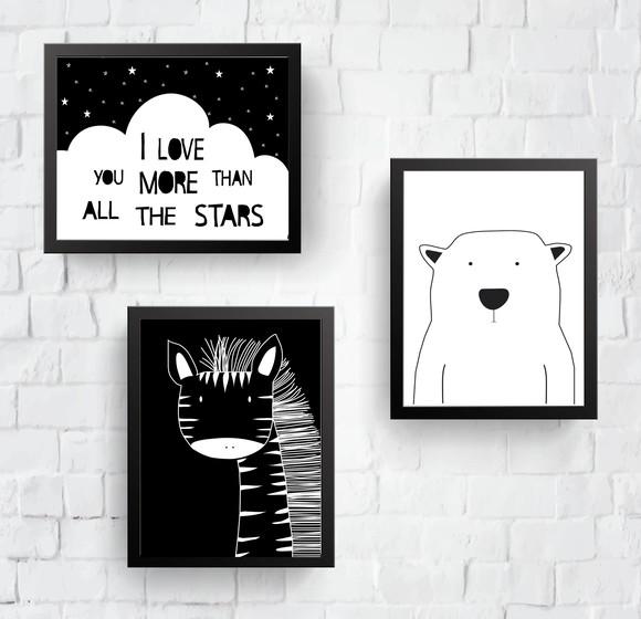 Quadros Escandinavos Zebra e Urso Polar I Love You More A3