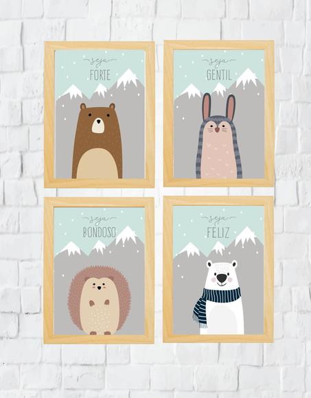 Quadros Infantil Animais Montanhas Seja Gentil A4