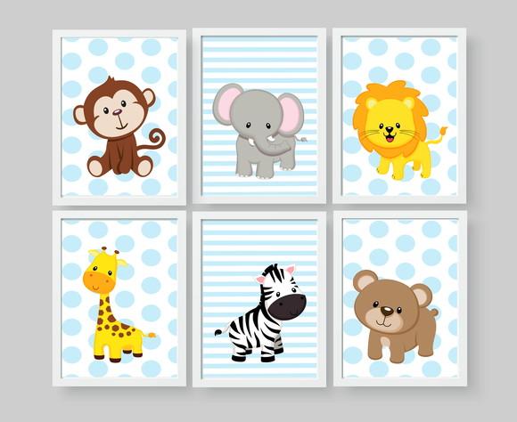 Quadros Infantil Animais Safari Baby- A4