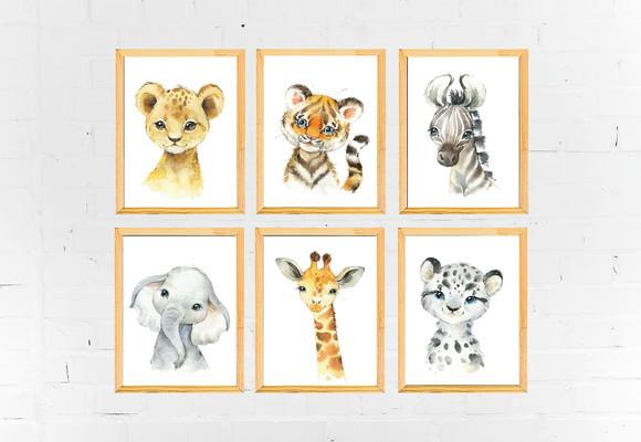 Quadros Infantil Animais Safari Baby A4
