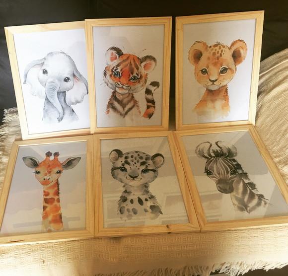 Quadros Infantil Animais Safari Baby A4