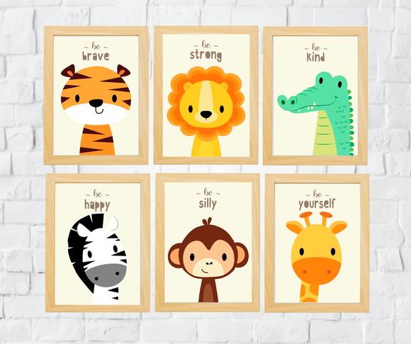 Quadros Infantil Animais Safari Frases A4