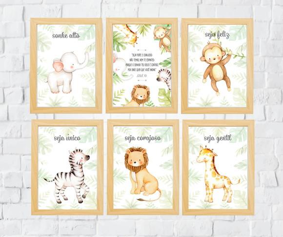 Quadros Infantil Animais Safari/ Zoo Aquarela