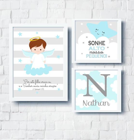 Quadros Infantil Anjo da Guarda e Nome Personalizado