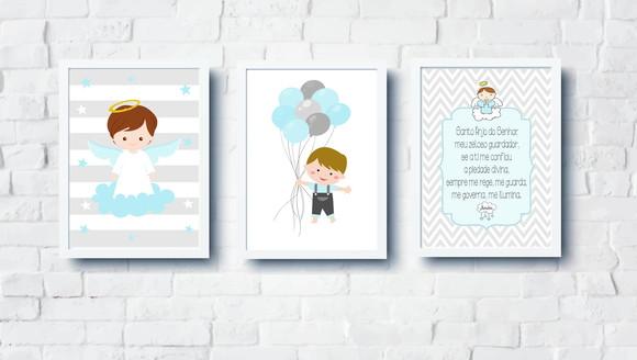 Quadros Infantil Anjo Oração Menino Balões A4