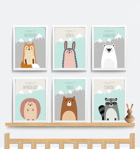 Quadros infantil Baby Animais Montanhas A4