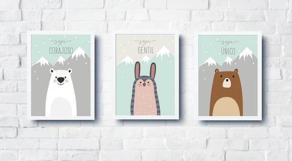 Quadros Infantil Baby Animais Montanhas A4