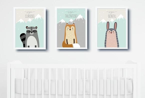 Quadros Infantil Baby Animais Montanhas Seja A4