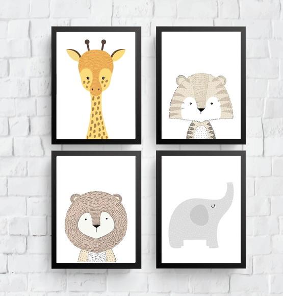 Quadros Infantil Bebê Animais Safari A4