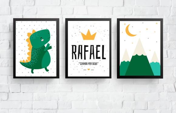 Quadros Infantil Dinossauro Nome e Montanhas Escandinavas A4