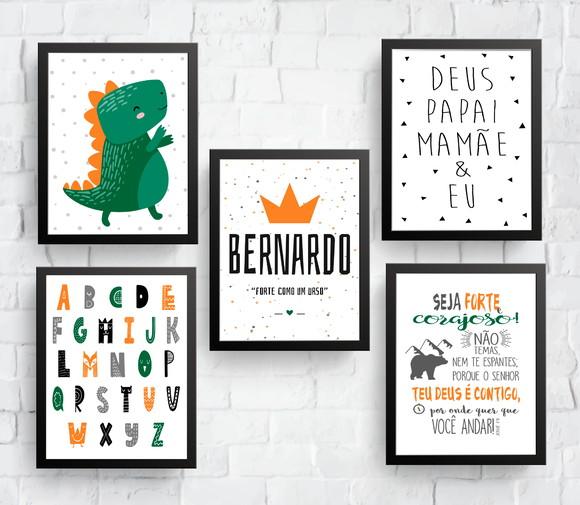 Quadros Infantil Dinossauro Alfabeto Papai Mamãe e Nome