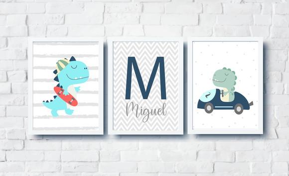 Quadros Infantil Dinossauros Nome Personalizado