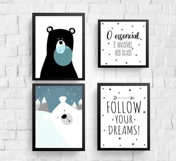 Quadros Infantil Escandinava Urso Polar-follow Your Dreams