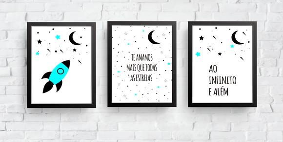 Quadros Infantil Escandinavo Foguete ao Infinito e Além