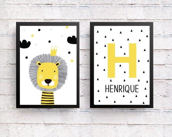 Quadros Infantil Escandinavo Leão e Nome Personalizado A4