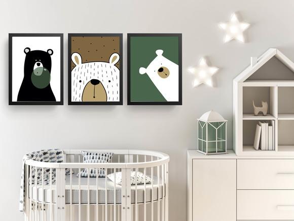 Quadros Infantil Escandinavo Urso Curioso Urso Chiclete A3