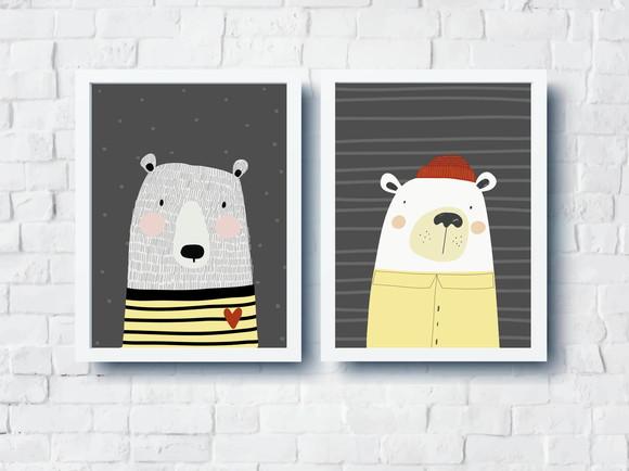 Quadros Infantil Escandinavo Ursos A4