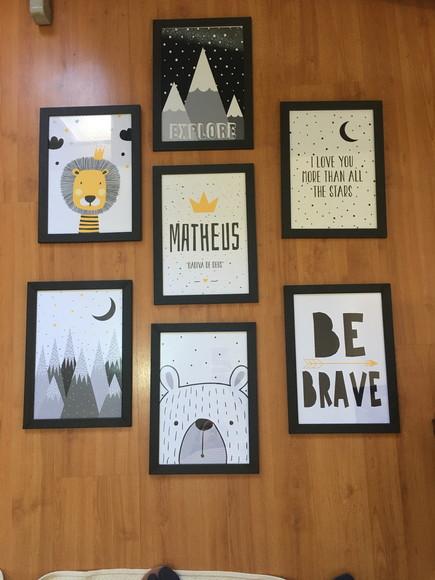 Quadros Infantil Escandinavos Urso Leão Dino Dream Big A4