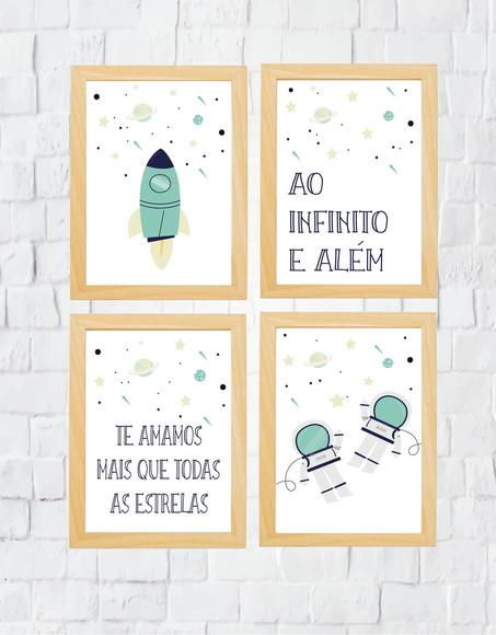 Quadros Infantil Foguete Astronautas Ao Infinito e Além