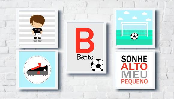 Quadros Infantil Jogador Futebol Bola Chuteira e Nome