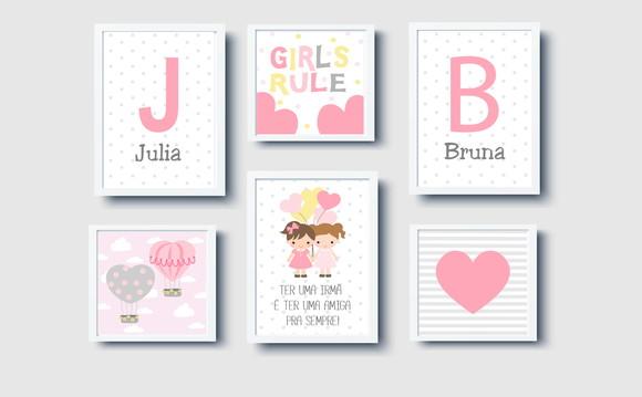 Quadros infantil Irmãs Meninas Balões