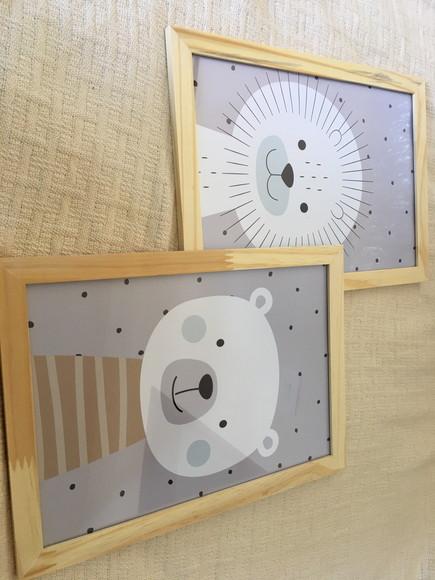 Quadros Infantil Leão Urso Montanhas Escandinavas e Nome