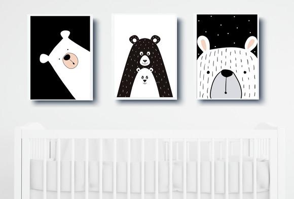 Quadros Infantil Mamãe Ursa Urso Polar e Escandinavo A4