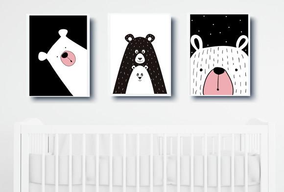 Quadros Infantil Mamãe Ursa Urso Polar e Escandinavo A4