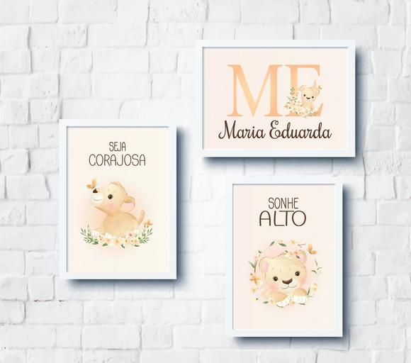 Quadros Infantil Leoa Baby e Nome Personalizado A4