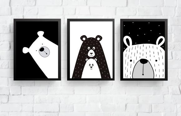 Quadros Infantil Mamãe Ursa Urso Polar e Escandinavo A4