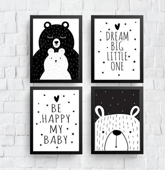 Quadros Infantil Mamãe Urso Dream Big e Be happy
