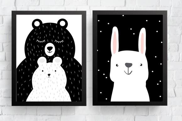 Quadros Infantil Mamãe Urso e Coelho Escandinavo A4
