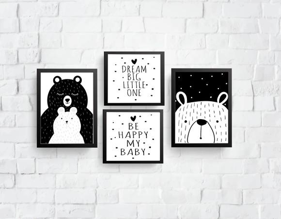 Quadros Infantil Mamãe Urso Dream Big e Be Happy