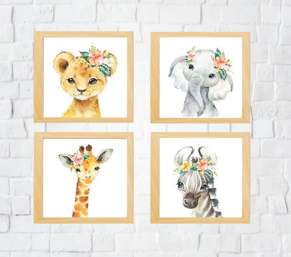 Quadros Infantil Menina Animais Safari Baby A4