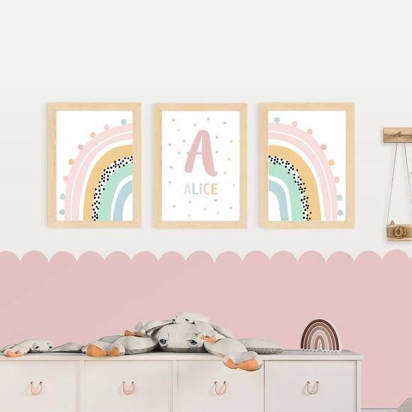 Quadros Infantil Menina Arco Íris e Nome Personalizado A3