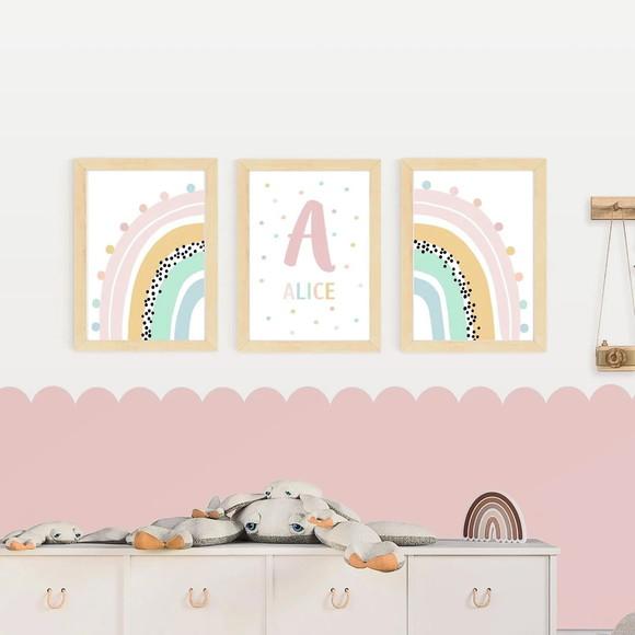 Quadros Infantil Menina Arco Íris e Nome Personalizado A4