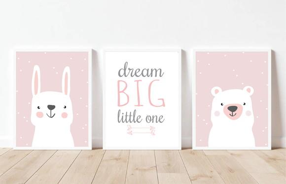 Quadros Infantil Menina Coelho e Urso Escandinavos A3