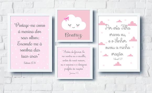 Quadros Infantil Menina Nuvem Nome e Versículos