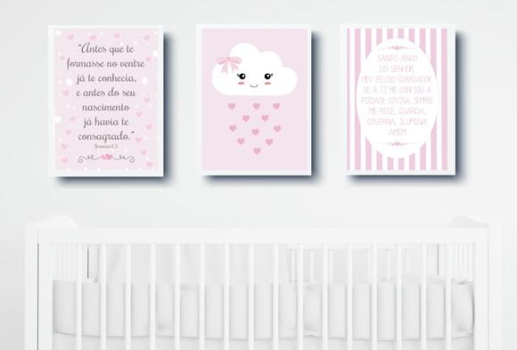Quadros Infantil Menina Nuvem Versículo e Oração Anjo A4