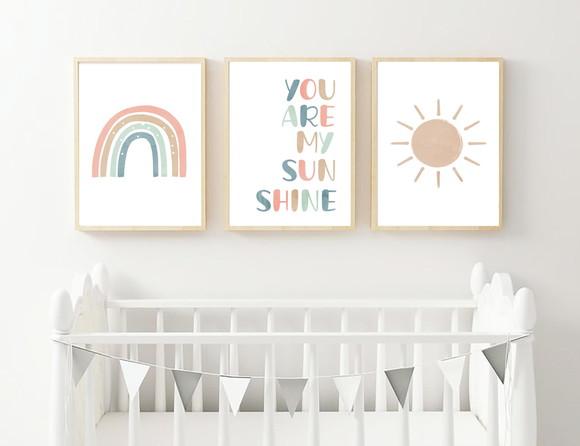 Quadros Infantil Menina Sunshine Arco Íris e Sol A4
