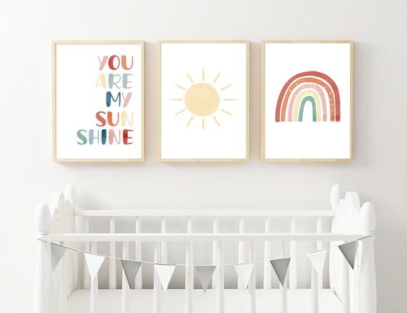 Quadros Infantil Menina Sunshine Arco Íris e Sol A4