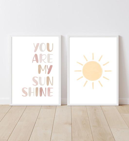 Quadros Infantil Menina Sunshine Rosê e Sol A4
