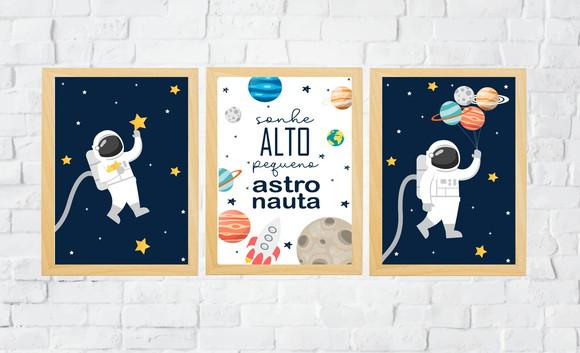 Quadros Infantil Menino Astronauta Planetas e Sonhe Alto A3