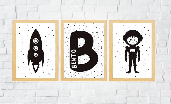 Quadros Infantil Menino Astronauta E Foguete Escandi A4
