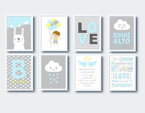 Quadros Infantil Menino Balões Love Oração e Nuvem